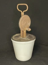 Vintage Egg Beater/Hand Mixer w/ Anchor Hocking AH Milkglass Bowl