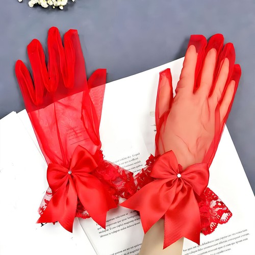 Sexy Lace Wrist Length Sunscreen Gloves w/ Ruffle Bride Wedding Prom Anti UV - Picture 14 of 21