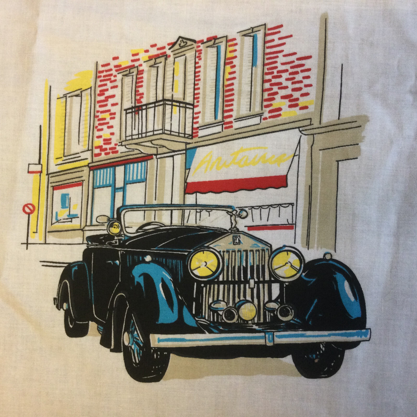 Vintage Car Cotton Fabric Panel Set for DIY Pillow Projects