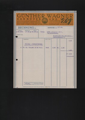 HANNOVER, Rechnung 1930, Günther Wagner Pelikan-Werke Torpedo