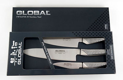 GLOBAL Kochmesser  3er Set - 20cm/14cm/10cm Klinge in Geschenkbox G-257