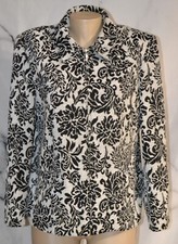 ALFRED DUNNER Black White Patterned Tapestry Blazer Jacket 12 Zipfront Lined