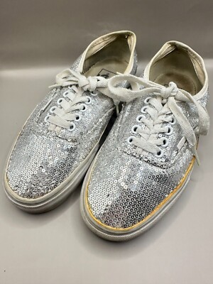 Vans Classic Style Silver Sparkly Shoes Women’s Size Vans Off The wall 