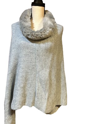 FRATELLI TALLI Wool Alpaca Gray Knit Cocoon Sweater Faux Fur Neck Italy Snuggly
