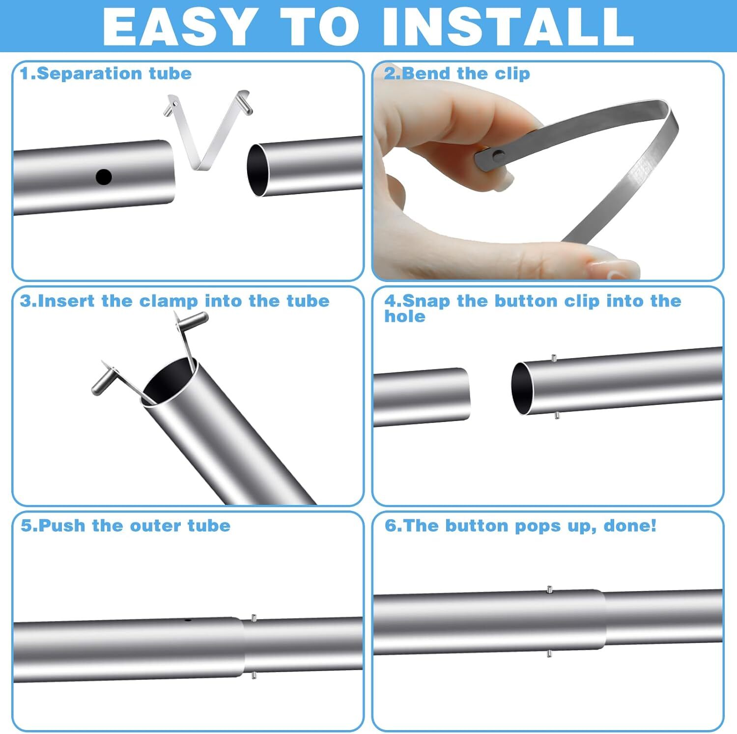 3Pcs Pool Brush Clips V-Shaped Stainless Steel Clips for Poles Skimmers Spa Tool