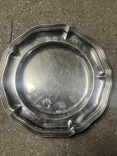 Ancien Plat Plateau Service Chantourné Rond Métal Argenté diamètre 29cm