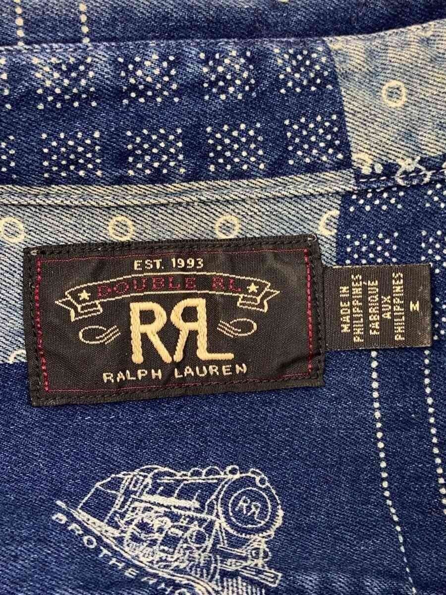 RRL Indigo Patchwork Print Shirt Long Sleeve M Cotton Navy Allover Pattern image 3