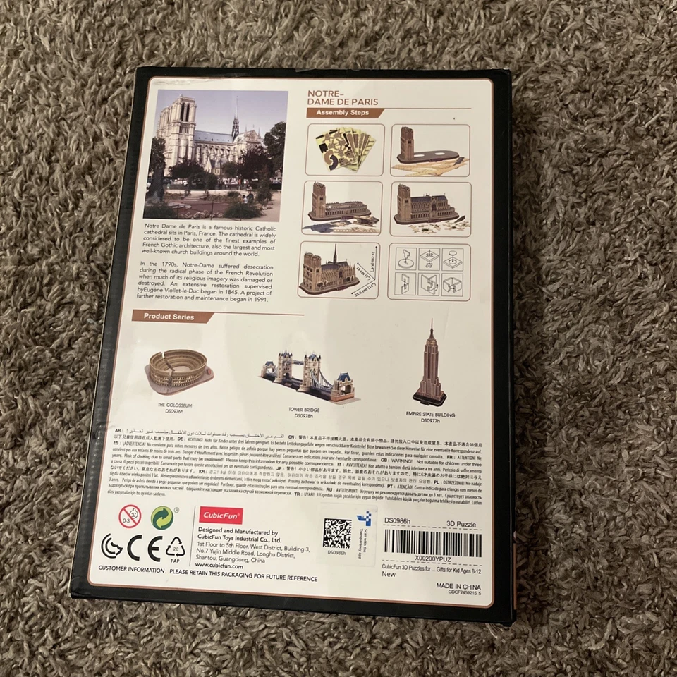 CubicFun 3D Puzzle of Notre Dame de Paris Church Model Kit 293 Pieces NEW Sealed - Image 3 of 4