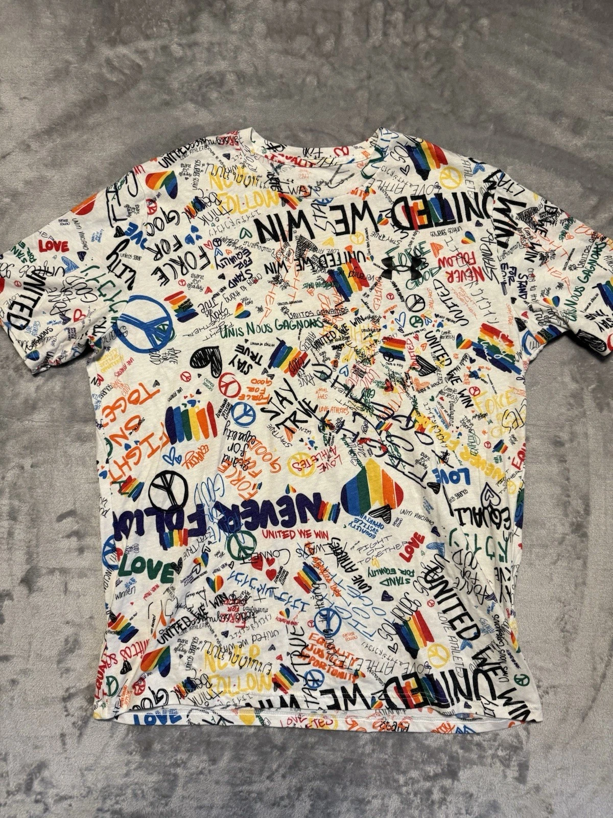 UNDER ARMOUR UNITED WE WIN T-SHIRT UA LGBTQ TEE RARE Men's SZ Large White MULTI
