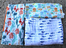 QTY:3 Aden  Anais Sharks Whales Jellyfish Baby Blankets Swaddle Fleece Muslin