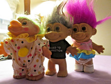 Lot Of 3 Vintage Trolls- Clown Troll, Aged To Perfection, Girl- Dam, Ace Russ