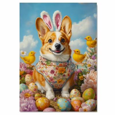 Easter Corgi Art on Flat Rolled, Framed or Wrapped Canvas