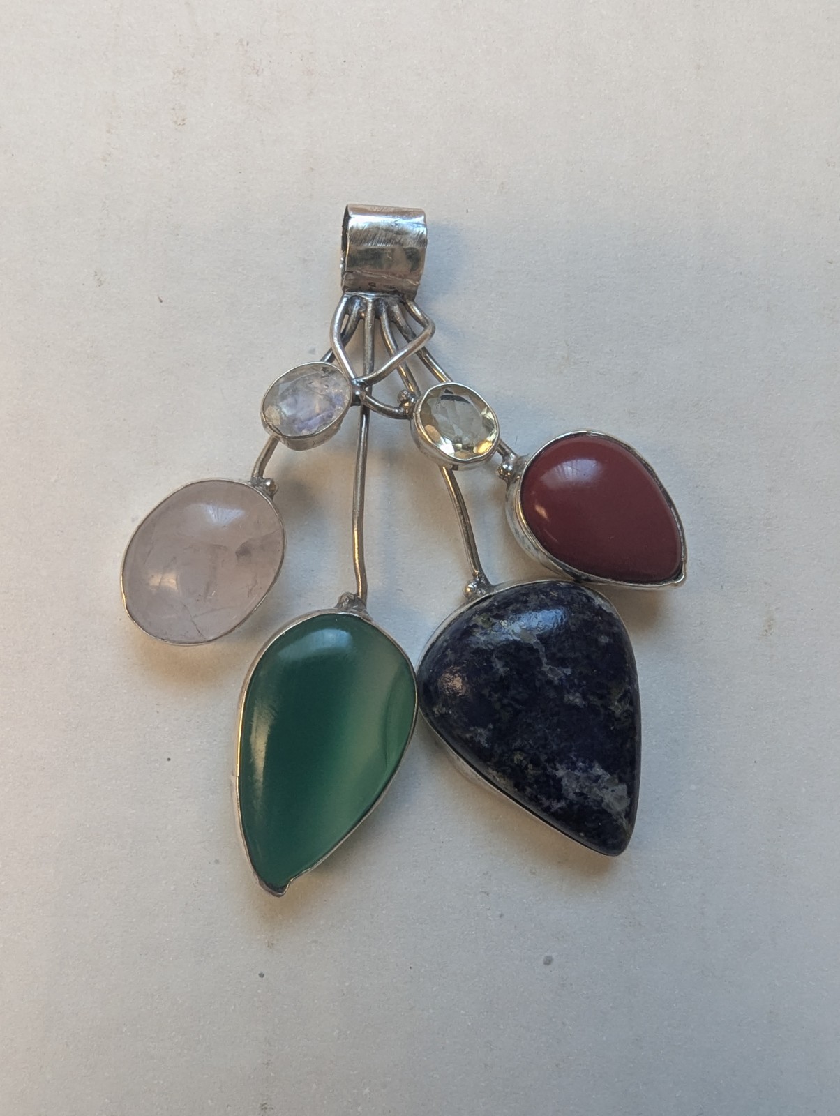 Handmade Silver Multi Gemstone Statement Pendant … - image 6