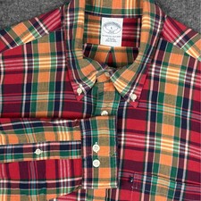Brooks Brothers Shirt Mens Large Slim Long Sleeve Button Indian Madras 346