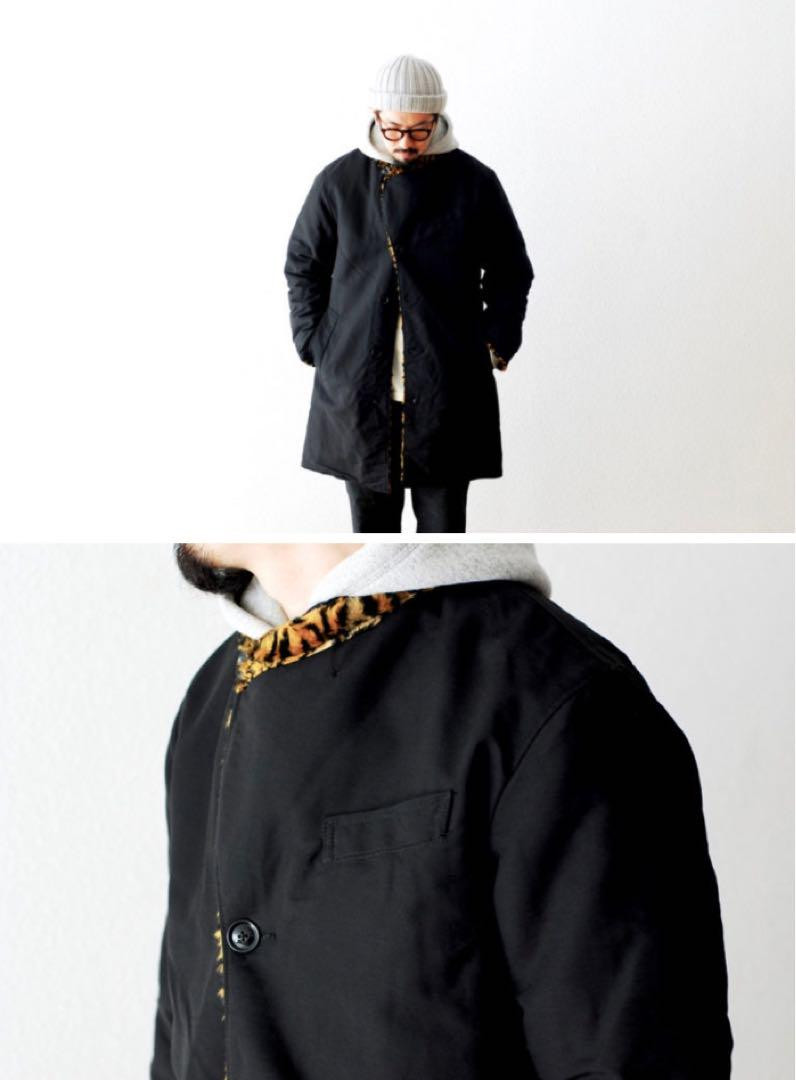 ENGINEERED GARMENTS Reversible Coat Black Leopard Men's #EB