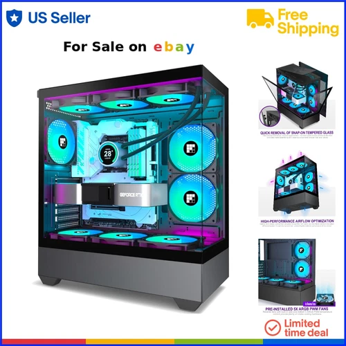 Gaming PC Case Tempered Glass Black ATX M-ATX M-ITX Motherboards