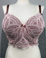 Cacique 46DD Pink Lace Longline Underwire Bra Lightly Lined Floral Lingerie