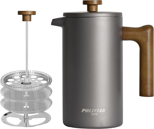 Poliviar French Press Kaffeebereiter 1 Liter/8 Tassen, Doppelwandige Isoliert-image