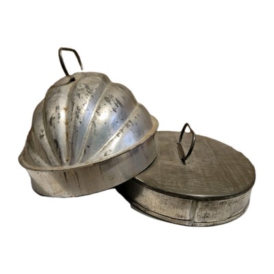Vintage Metal Kreamer Melon Shape Steam Pudding Jello Mold Box Tin Stamp ENGLAND