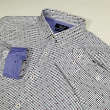 Penguin Button Down Shirt Mens L 16.5 34/35 Heritage Slim Fit White/Blue Check