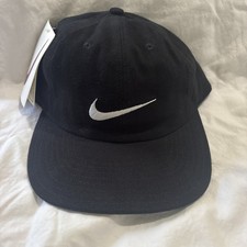Vintage NIKE Big Swoosh Clean Finish Closure Hat Black White Logo Taiwan OG Tag