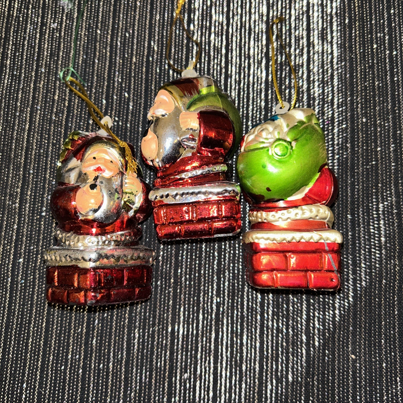 Vintage Plastic Christmas Ornament Blow Mold Metallic Lot 39-trees snowman Santa