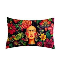 NEW Frida Kahlo Colorful Throw Pillow Cushion COVER ONLY Soft Printed 12”x20”
