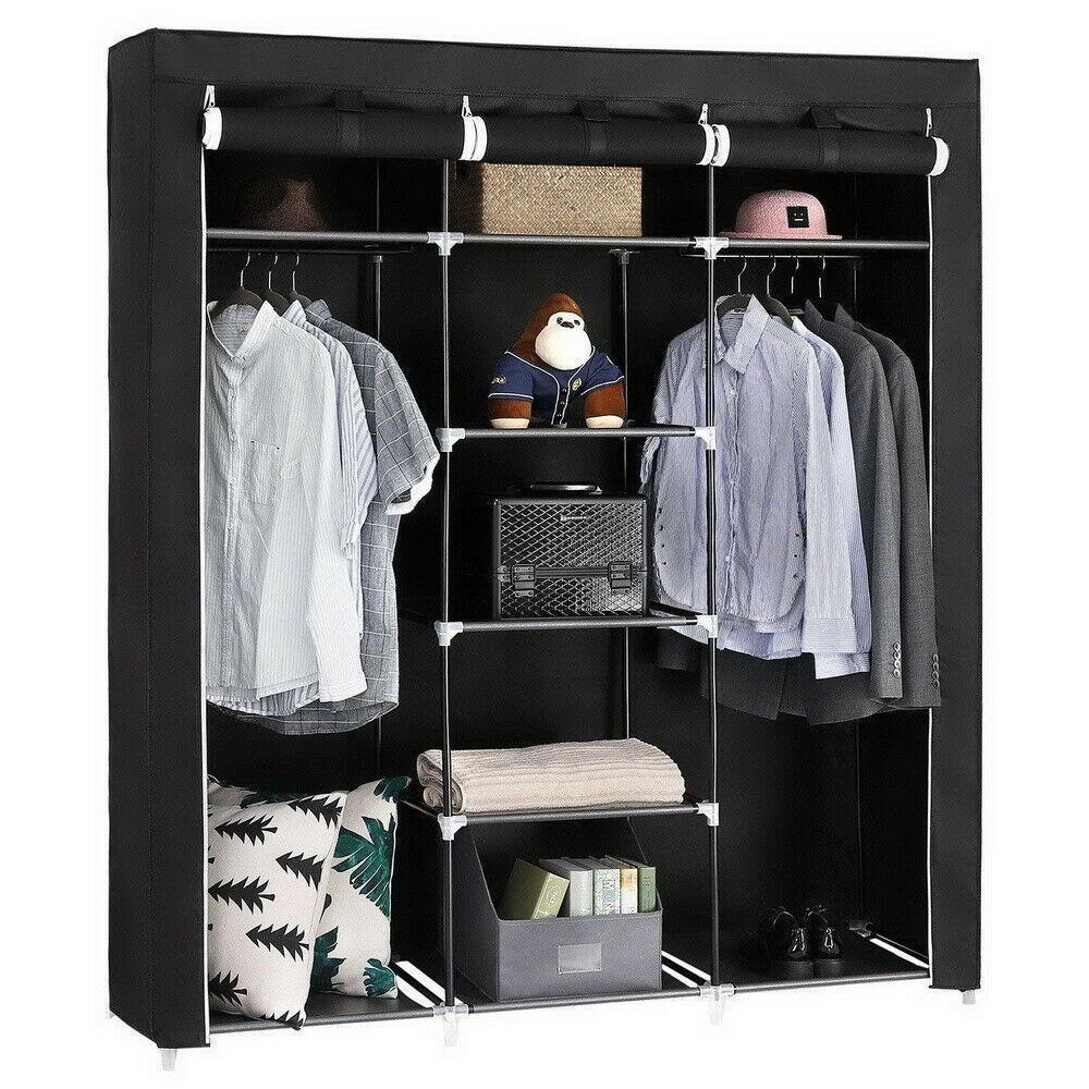 69" Closet Wardrobe Portable Clothes Storage Organizer w/ Metal Shelf Non-woven