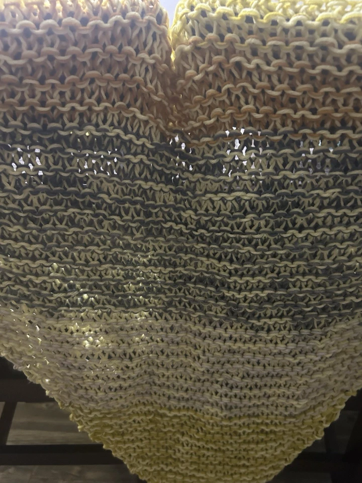 Green Striped Crochet Poncho with Fringe - Image 2 of 2