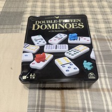  Dented Box Double Fifteen Dominoes Set in Storage Tin, for Families and Kids