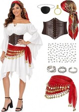 Pirate Costume Womens Renaissance Dress Halloween Party Outfit Accessories W/L