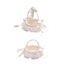 Wedding Basket Lace Basket with Handle Bridal Accessory Lace Bows Decoration