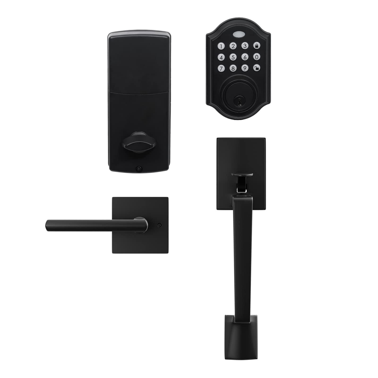 Black Keypad Door Lock with Entry Handle Set - Front Door Smart Security
