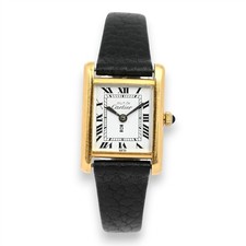 VINTAGE LADIES MUST DE CARTIER TANK MANUAL WIND WRISTWATCH 18K YELLOW GOLD