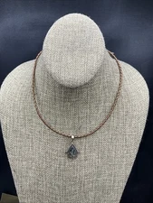 Barse Abalone Fount Necklace- Silver & Leather- NWT