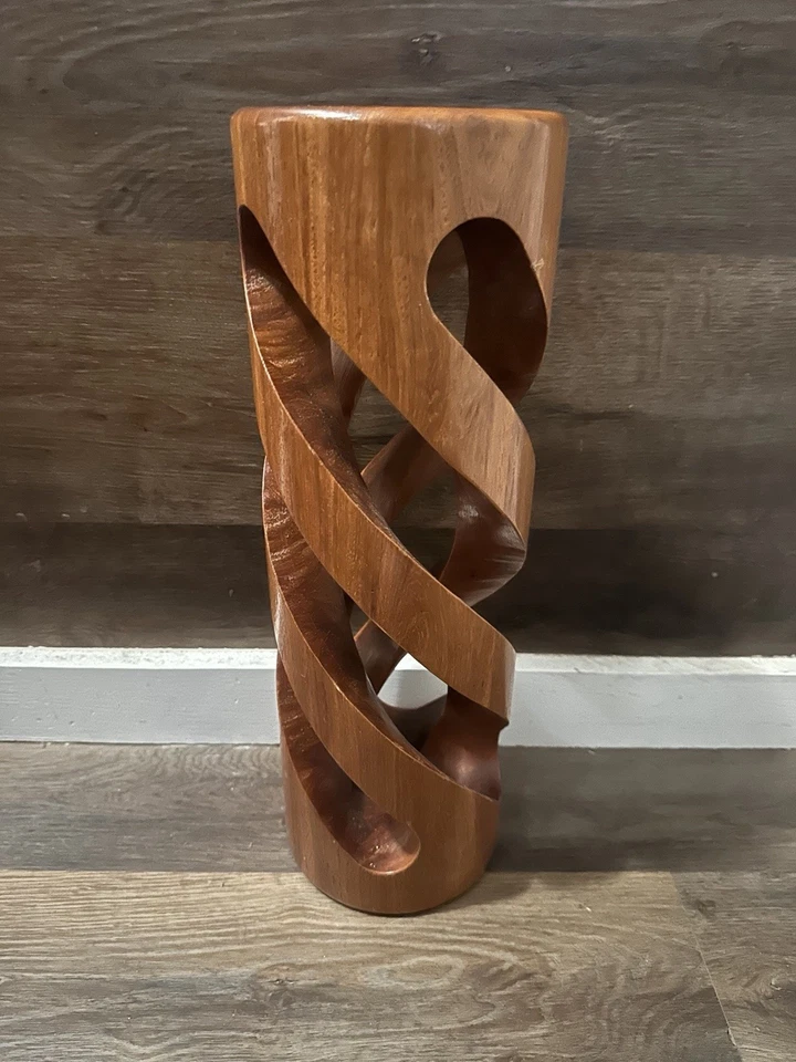 Candelabro cónico retorcido en espiral de madera tallada torcido a mano 16,5 individual Foto 2 de 4