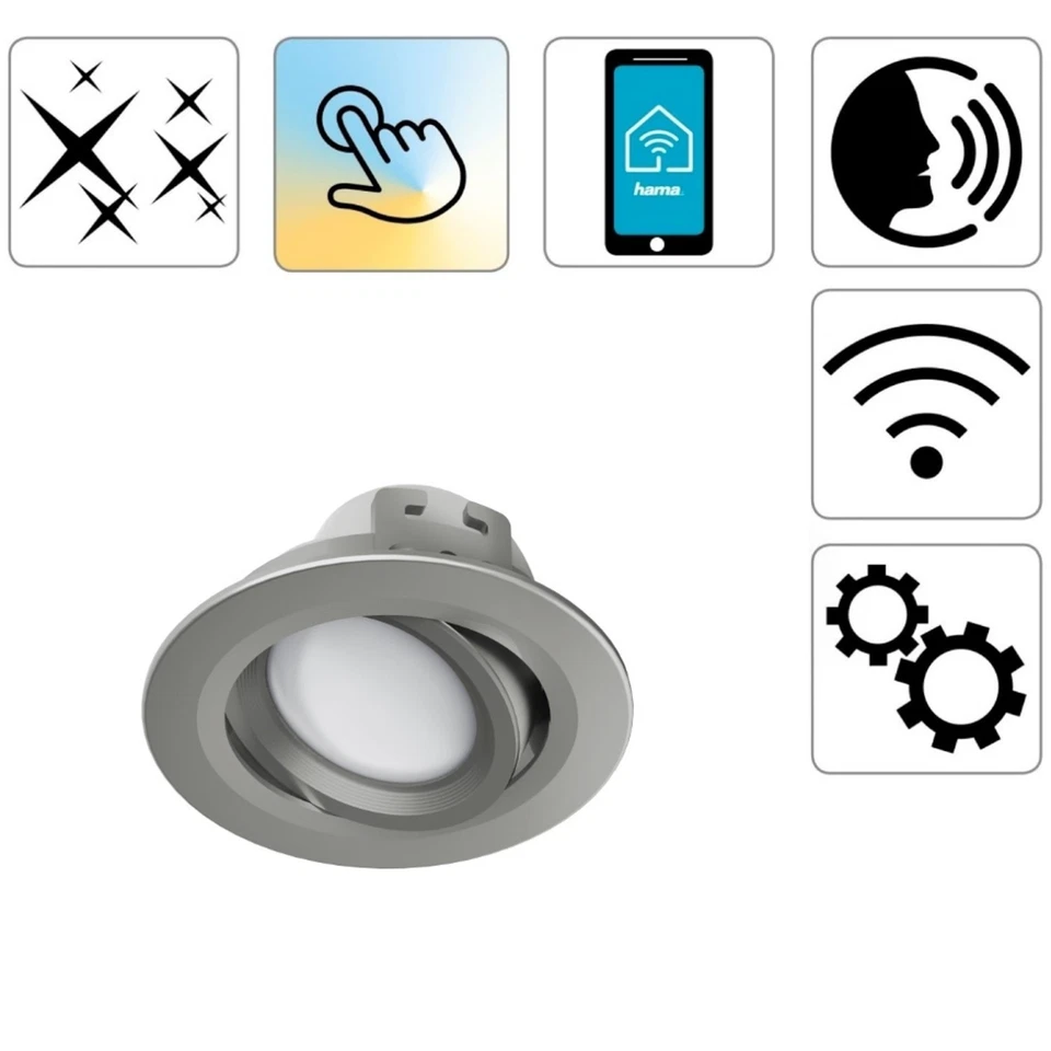 12x Hama WiFi LED Einbaustrahler 5W / 32W Nickel WLAN Einbauspot App-Steuerung - Bild 4 von 4