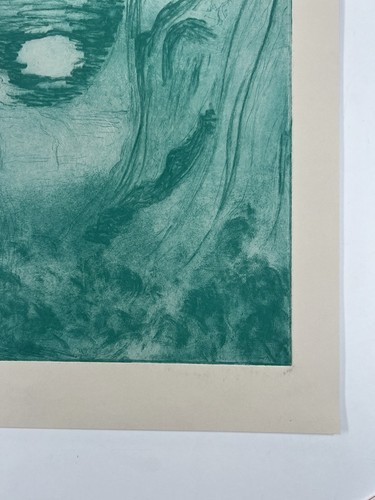 Surreal Print Of Mountain Landscape Under Moon Or Face & Shapes Blue 15x11” Art - Picture 6 of 13