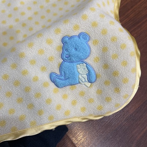 Child of Mine Carters Silk Edge Baby Blanket Yellow Polka Dot Bears Vintage 29” - Picture 2 of 3