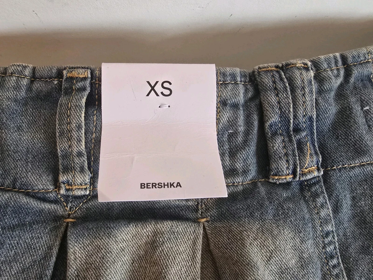 Minifalda Bershka Denim Plisada Skorts Talla XS Reino Unido Nueva con Etiquetas BNWT Bordes Crudos