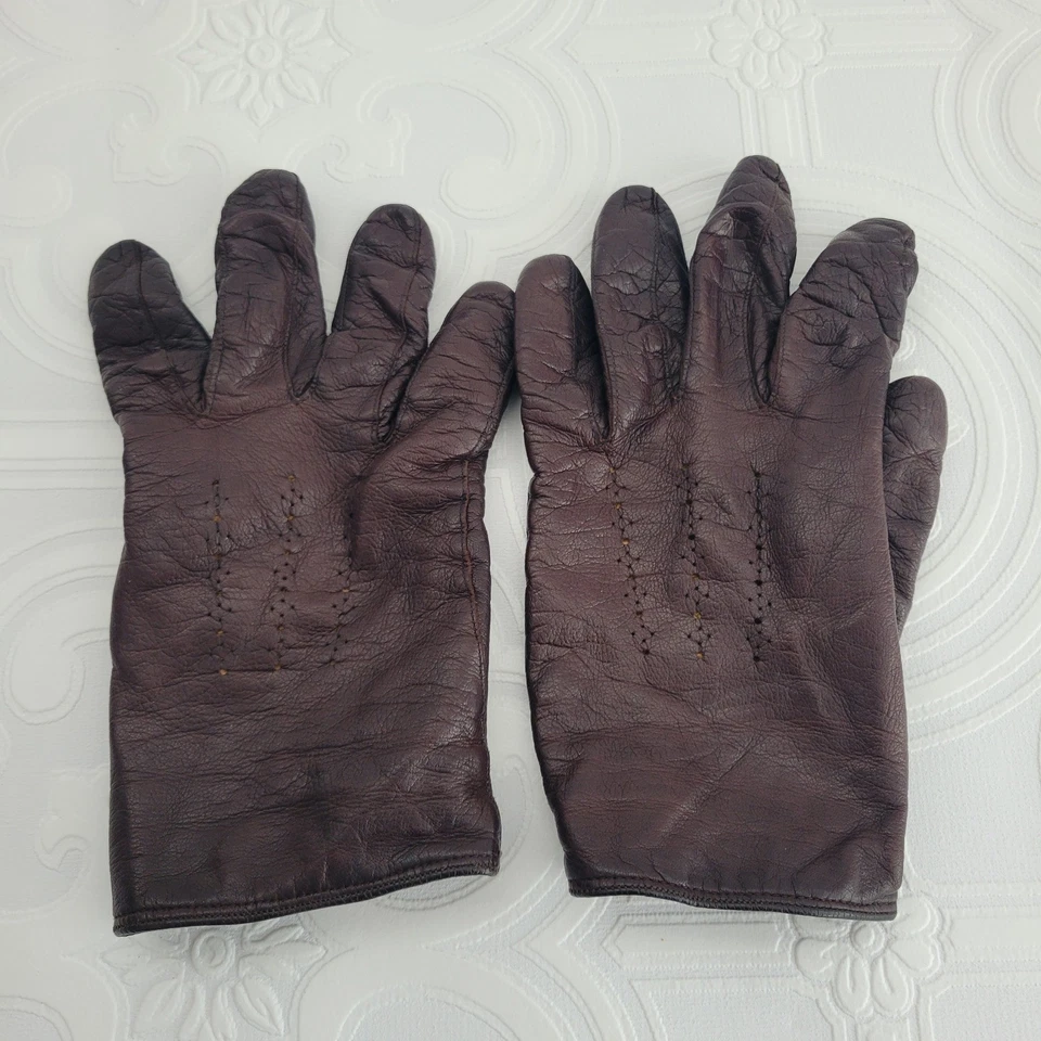 Guantes de cuero marrón COACH forrados en lana de cordero para mujer talla pequeña 7 1/2 hechos en Italia Foto 2 de 4