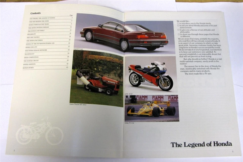THE LEGEND OF HONDA Cars Motorcycles History Factory Publicity Brochure 1987 - Image 2 of 4