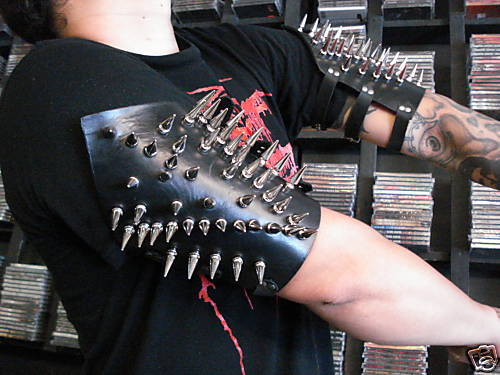 LEATHER  SPIKED ARMBANDS. BLACK METAL ....(MDLA0071)..... BELENOS'S - Picture 1 of 12