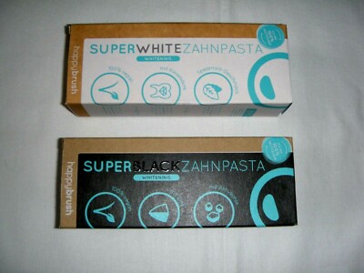 happybrush SUPER WHITE + SUPER BLACK Zahnpasta 100% vegan 2er-Pack, 2 x 75 ml 
