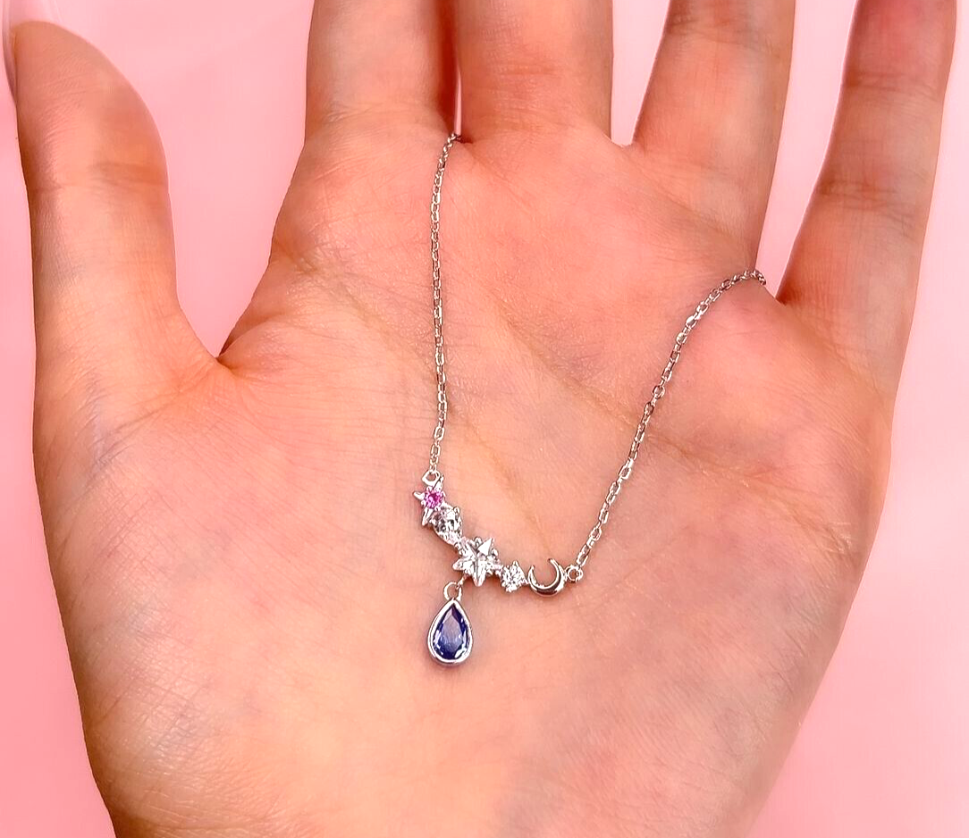 Moonflower” Midnight Blue CZ Silver Necklace