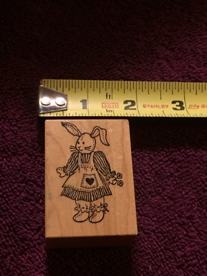 Vintage PSX lil lady Bunny Rabbit - D-572  1988 Wooden Rubber Stamp  Easter