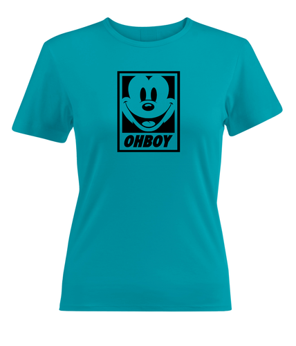 Oh Boy Funny Inspired Obey Juniors Women Tee T-Shirt Short Sleeve Print Mickey - Picture 15 of 24