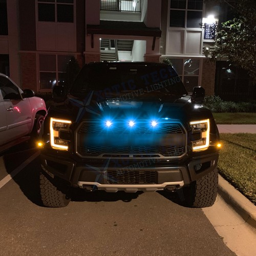 3x Luz de marca de rejilla LED azul hielo universal estilo Raptor para camioneta SUV camioneta - Imagen 11 de 12