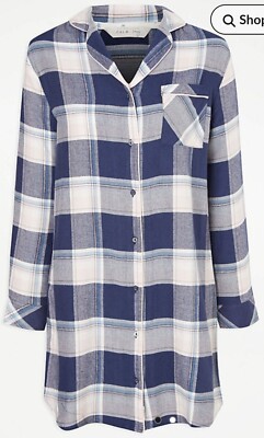 BNWT George Asda Blue White Checked Nightshirt Nightie 20-22 UK