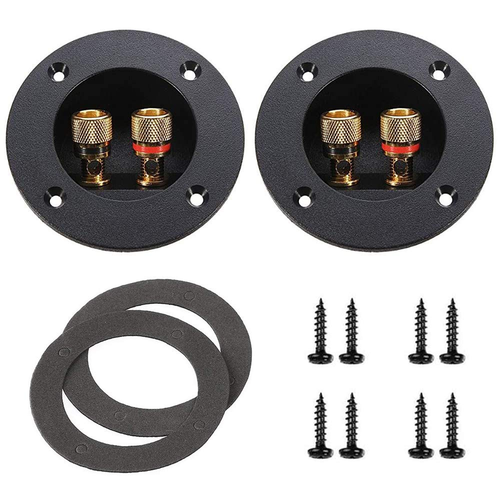 2 Pcs Black 3" round 2-Way Speaker Box Terminal Binding Post Screw Cup Connector